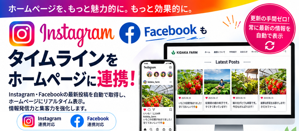 SNS(Instagram・Facebook)をホームページに連結して格好良く表示させます!